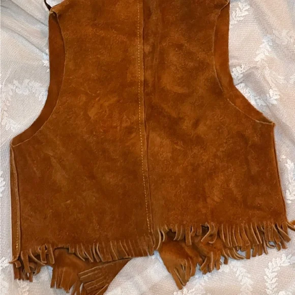 Vtg Authentic Western Outfits For JR. Cowboys Cowhide Chap Vest Fringed Studs B